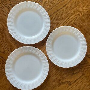 Corning Crown Princess Swirl Dinner Plate White Milk Glass Set 3 Vintage 9 inch